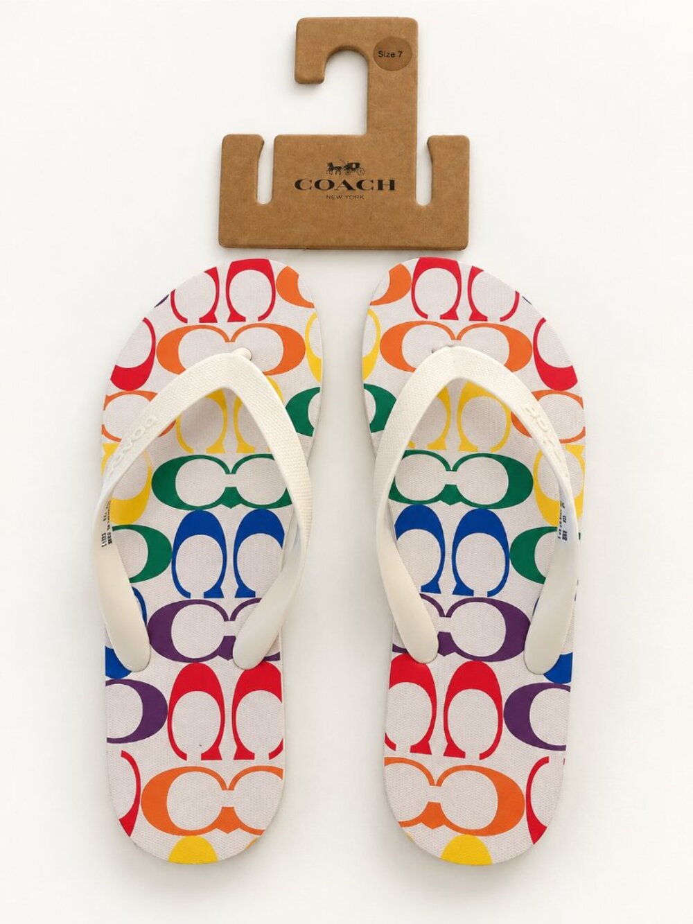 Coach Women’s Multicolor Signature Flip Flops with White Straps